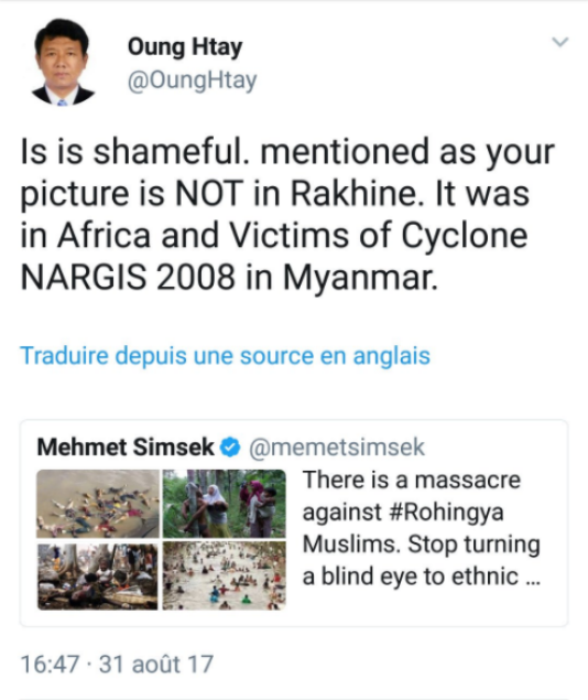 Le vice-premier ministre Turc Mehmet Simsek a diffusé des photographies mal  attribuées sur les Rohingyas.