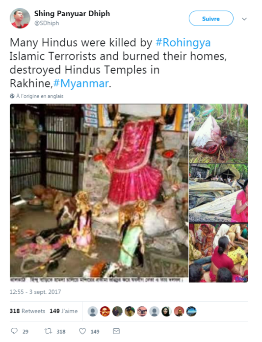 Les photos rapportées par cet internaute qui se présente comme un journaliste Birman sont mal attribuées