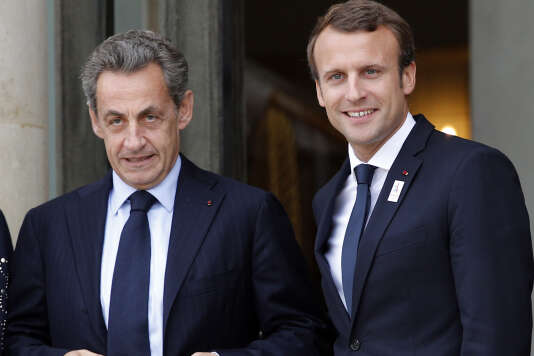 Nicolas Sarkozy et Emmanuel Macron, à l’Elysée, le 15 septembre, lors d’une cérémoie après l’attribution des JO de 2024 à Paris.