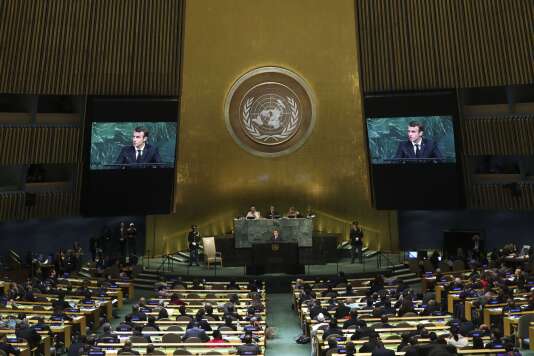 Emmanuel Macron prend la parole devant l'Assemblee generale des Nations unies, a New York, le 19 septembre.