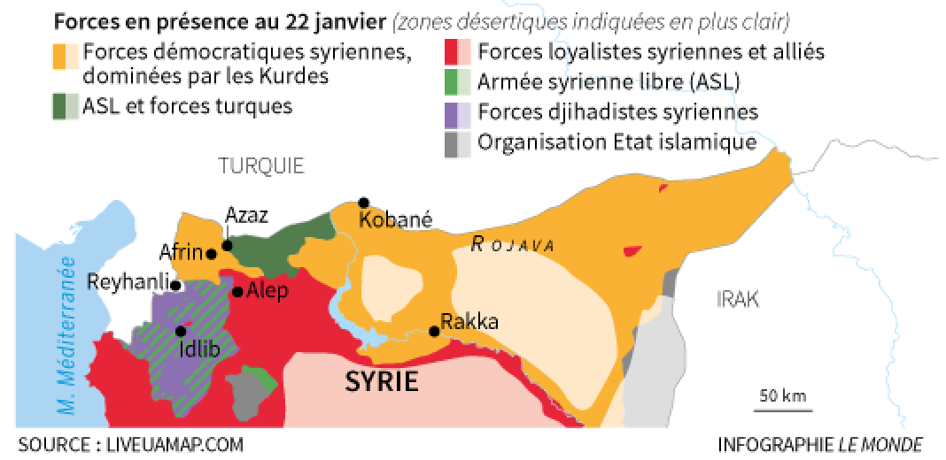 Les forces en présence en Syrie, au 22 janvier.