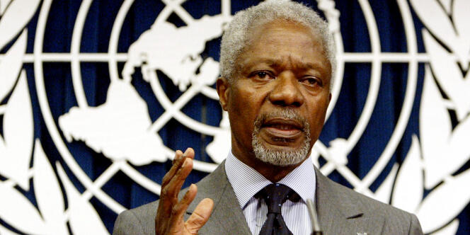 Kofi Annan lors d'une conférence de presse, au siège de l'ONU, le 29 mars 2005.