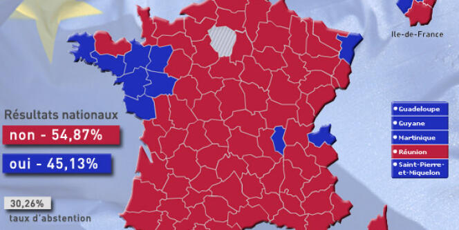 La carte du vote en France du référendum du 29 mai 2005