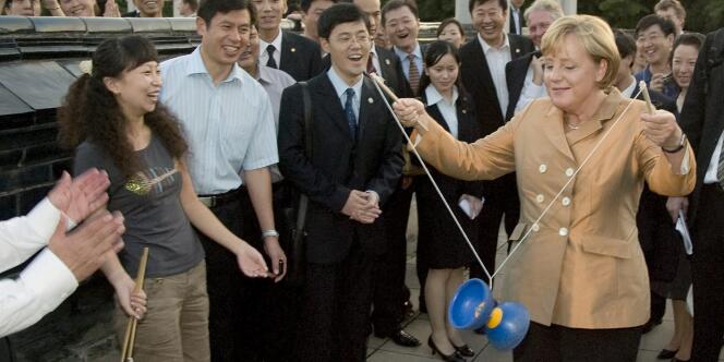 La chancelière allemande Angela Merkel à Pékin, lors d'une visite officielle en août 2007. 