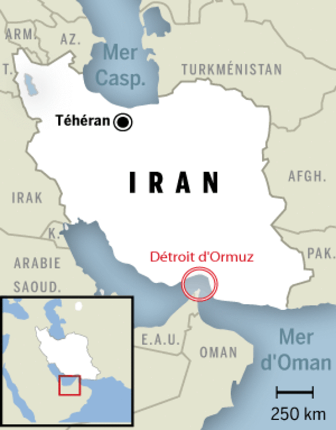 Le détroit d'Ormuz, bras de mer stratégique au Moyen-Orient.