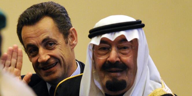 Nicolas Sarkozy et le roi Abdallah, à Riyad, en Arabie saoudite, en janvier 2008 . 
