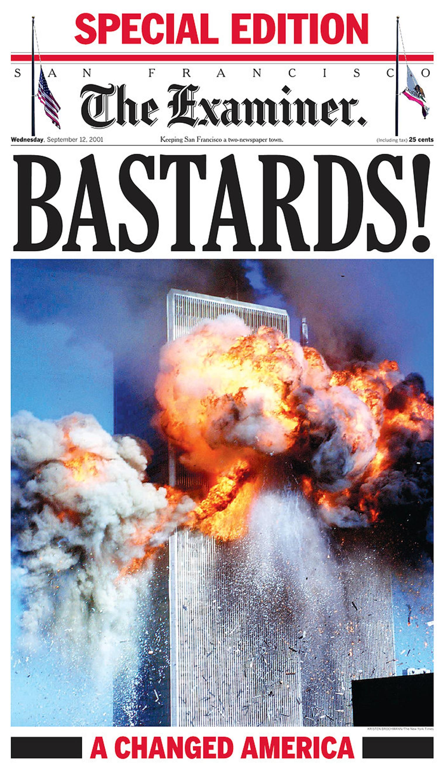 Le 11 Septembre 2001 En Anglais "C'est la guerre", "Salauds", "Combien de morts ?" : les "unes" du 12