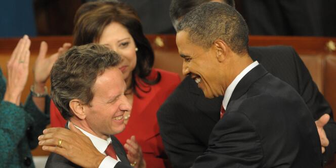 Barack Obama et Timothy Geithner, le 27 janvier 2010 à Washington.