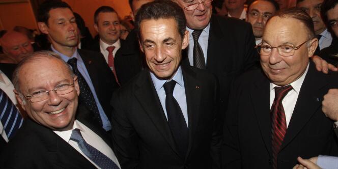 Nicolas Sarkozy avec le recteur de la mosquée de Paris, Dalil Boubakeur (à droite), et le président du CRIF, Richard Prasquier (à gauche), à Paris, en février 2010.
