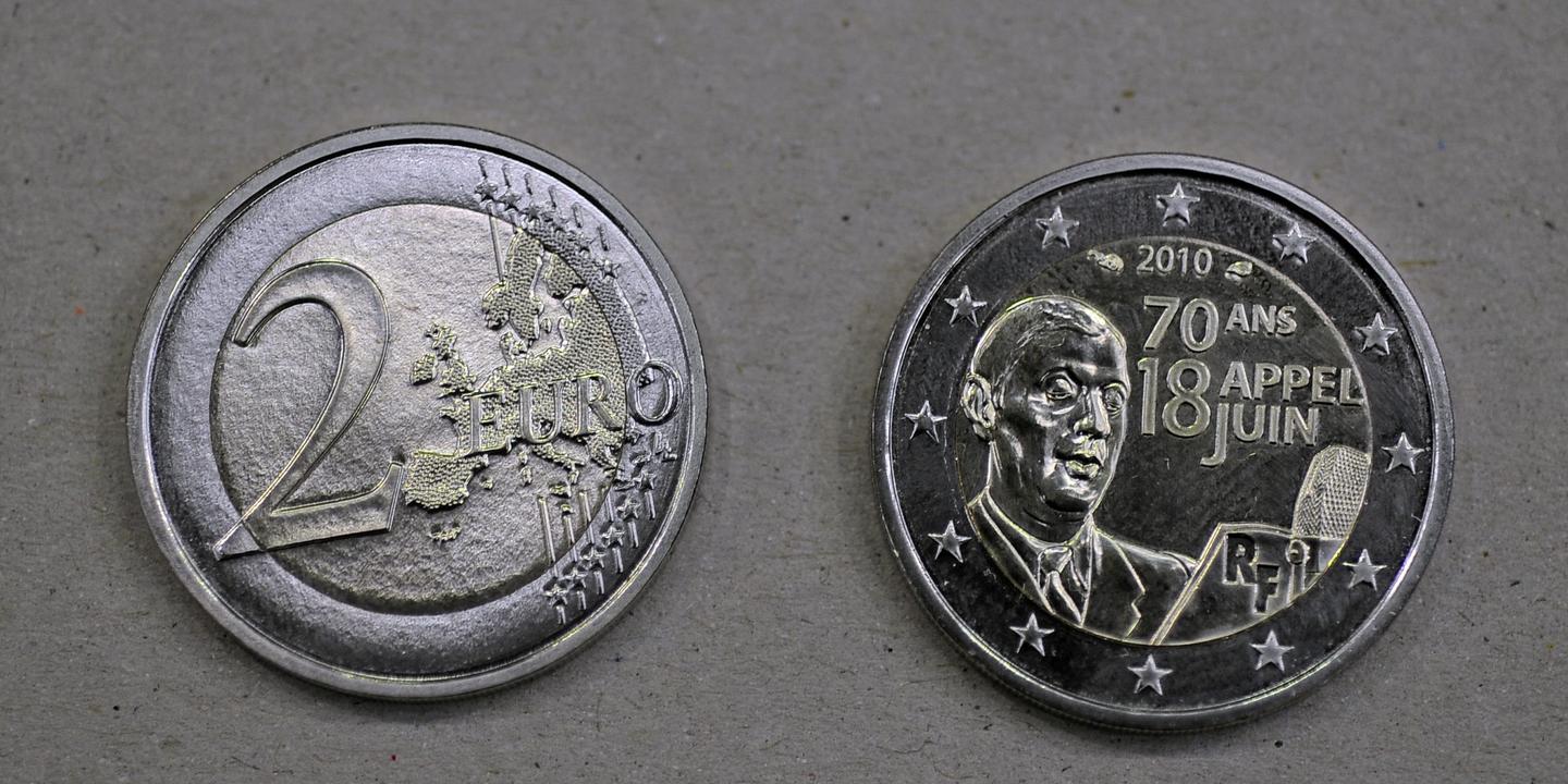 Une pièce de deux euros à l'effigie du général de Gaulle
