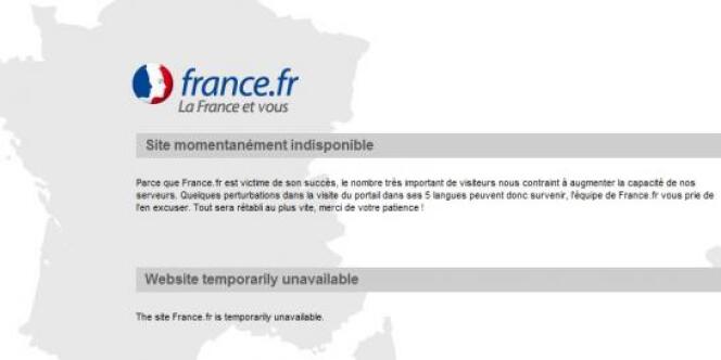 La page d'accueil de France.fr, indisponible pendant près d'un mois.