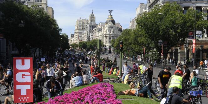 Le centre de Madrid bloqué par les manifestants, le 29 septembre 2010.