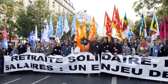 Bernard Thibault et Bernard Chérèque manifestent le 19 octobre à Paris. 