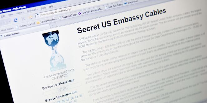 Photo de la page d'accueil du site WikiLeaks qui publie des dizaines de milliers télégrammes diplomatiques américains.