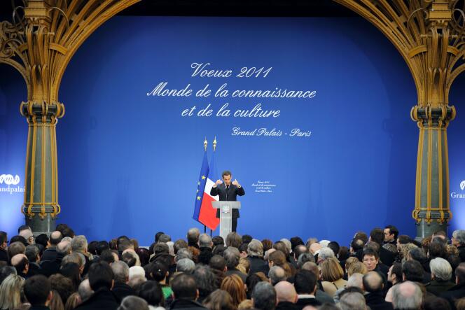Nicolas Sarkozy a présenté ses voeux pour 2011 au monde de la connaissance et de la culture, au Grand Palais, à Paris, jeudi 20 janvier. 