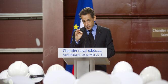 Nicolas Sarkozy lors d'un discours aux Chantiers navals de Saint-Nazaire, le 25 janvier. 