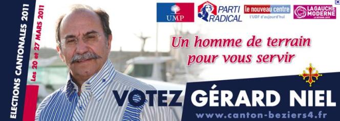 Banderole du site de campagne de Gérard Niel, candidat UMP Parti radical aux cantonales 2011 à Béziers 4.