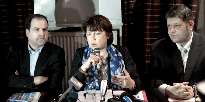 La première secrétaire du Parti socialiste, Martine Aubry, lors d'une visite à Sannois (Val-d'Oise), le 17 mars.