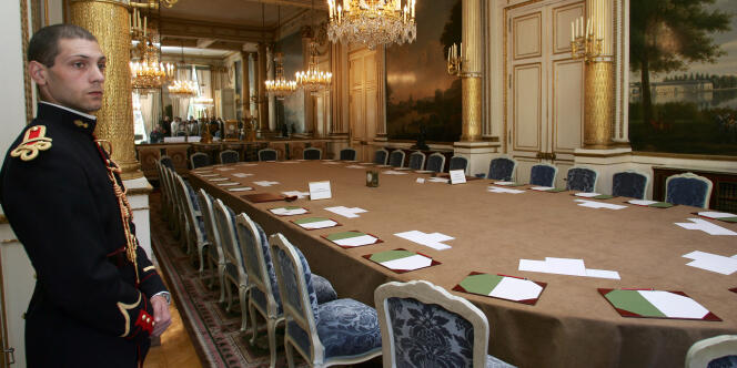 Le salon Murat, où se déroule le conseil des ministres, au palais de l'Elysée, à Paris. 
