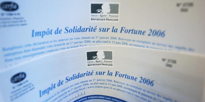 Un formulaire de déclaration de l'impôt de solidarité sur la fortune (ISF). 