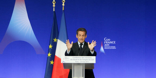 Nicolas Sarkozy, le 23 mai, lors d'une conférence du G20, à Paris.