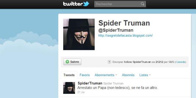 Le compte Twitter de Spider Truman, le 