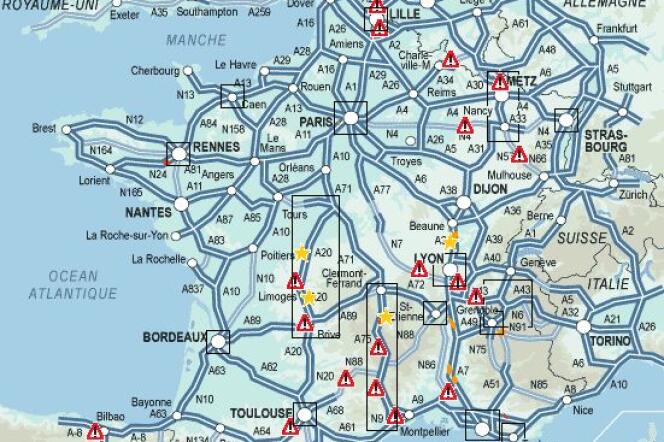 Carte du trafic en France à 12 heures, samedi 13 août.
