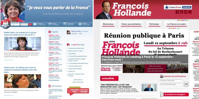 Captures d'écran des sites de Martine Aubry et François Hollande. 