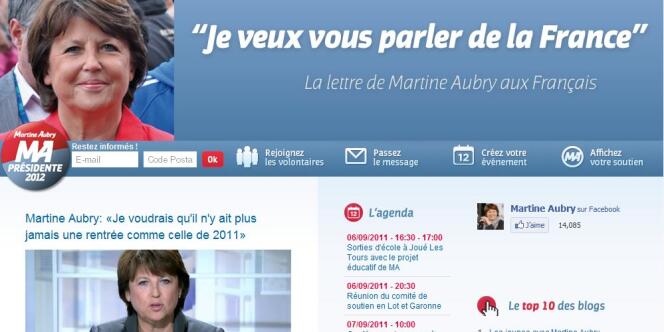 Capture d'écran de la page d'accueil du site de Martine Aubry