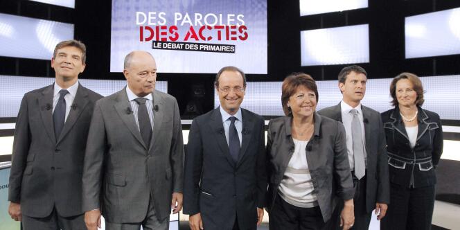 Les six candidats à la primaire du parti socialiste, le 15 septembre 2011, sur le plateau de France 2.