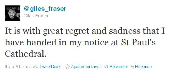 Giles Fraser a annoncé sa décision sur Twitter.