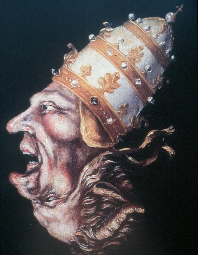 La double tête du pape et du diable, vers 1600 (anonyme) - Huile sur bois, Utrecht, Riksmuseum.