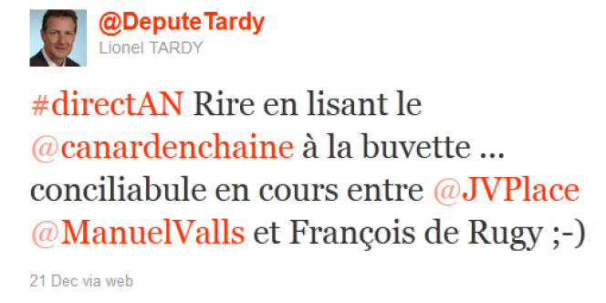 Capture d'écran du compte Twitter de Lionel Tardy, député (UMP) de Haute-Savoie.