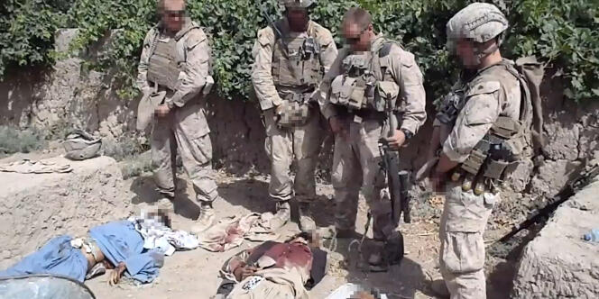 Excerpt from a video showing Marines urinating on dead Afghans.