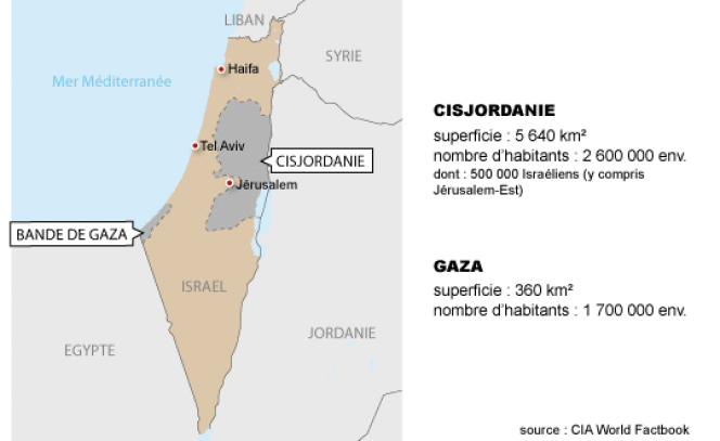 Situation géographique de la bande de Gaza et de la Cisjordanie.