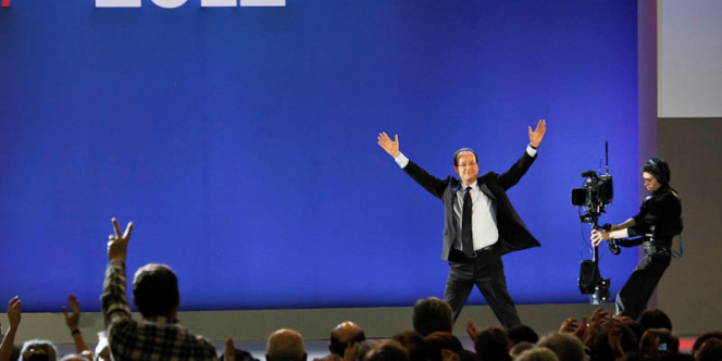 François Hollande lors de son premier grand meeting de campagne, le 22 janvier, au Bourget (Seine-Saint-Denis)