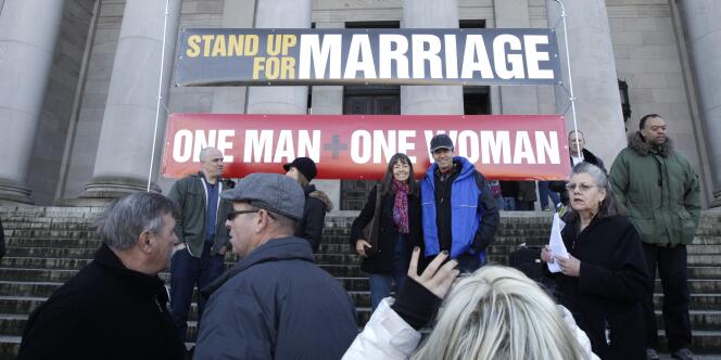 Manifestation contre la mariage homosexuel, à Olympia, dans l'Etat de Washington, le 23 janvier 2012.