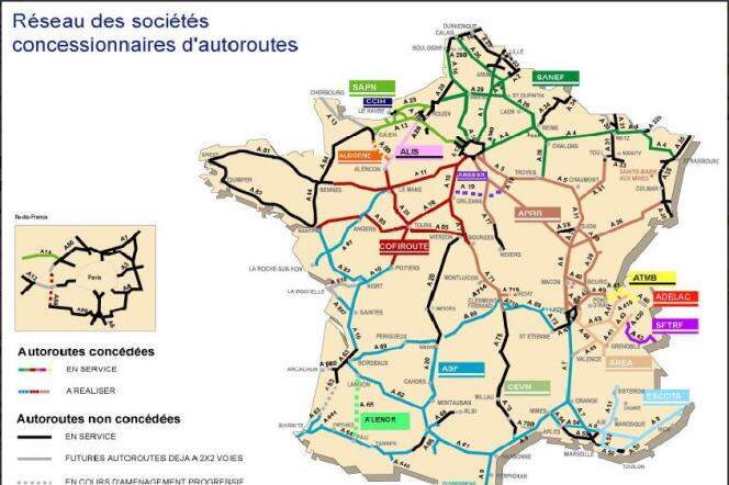 Le réseau autoroutier en France.