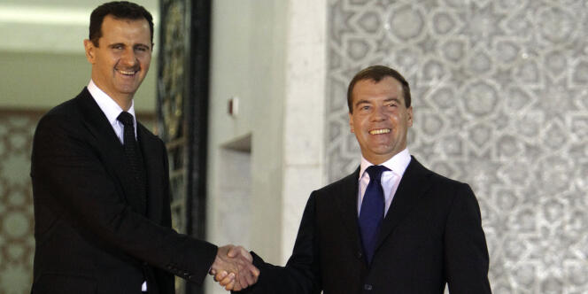 Le président syrien Bachar Al-Assad et son homologue russe Dmitri Medvedev, en mai 2010 à Damas.