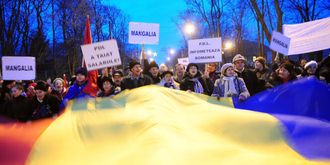 Manifestation de la gauche, alors dans l'opposition, le 19 janvier à Bucarest