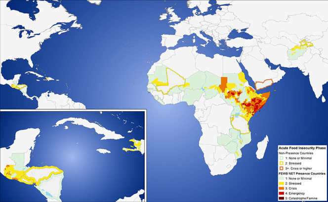 Fews.net, le système de veille de la famine mis en place par US Aid, estime que, au Sahel, la Mauritanie, le Mali et le Tchad sont les zones les plus vulnérables d'ici mars 2012.