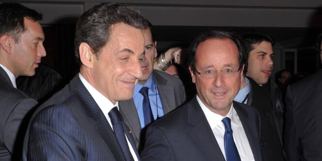 Nicolas Sarkozy et François Hollande, au dîner du CRIF le 8 février.