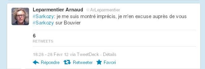 Capture d'écran du compte Twitter d'Arnaud Leparmentier, journaliste au 