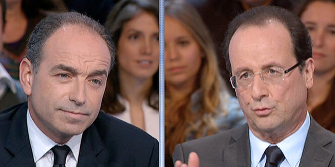 Face-à-face entre le secrétaire général de l'UMP et le candidat socialiste François Hollande, jeudi 15 mars 2012, sur France 2.