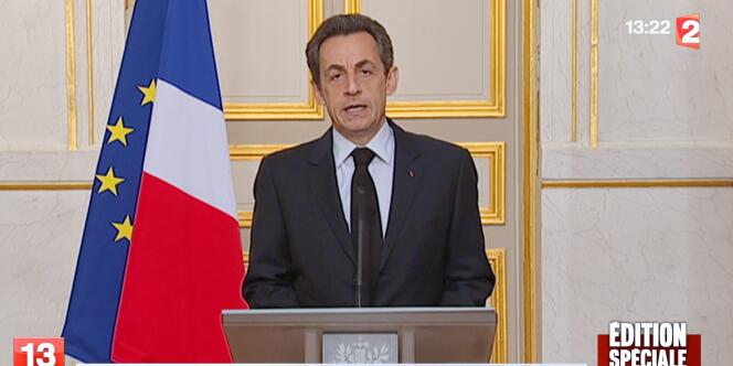 Nicolas Sarkozy lors de son intervention après la mort de Mohamed Merah, le 22 mars.