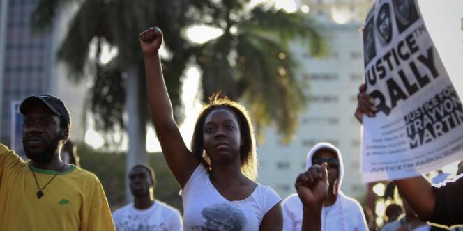 lors d'une manifestation demandant justice pour le meurtre de Trayvon Martin.