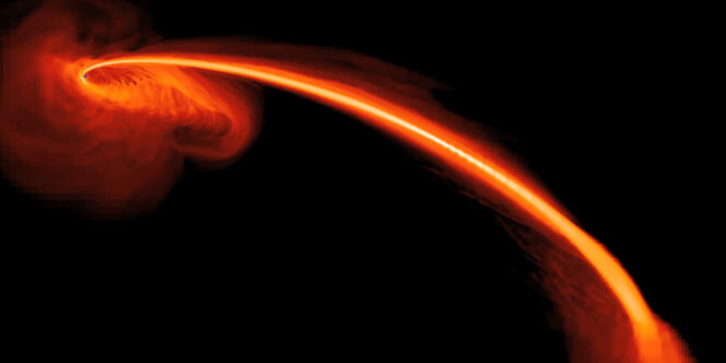 Cette image de la NASA montre la gaz émis par une étoile en train de se faire aspirer par un trou noir.