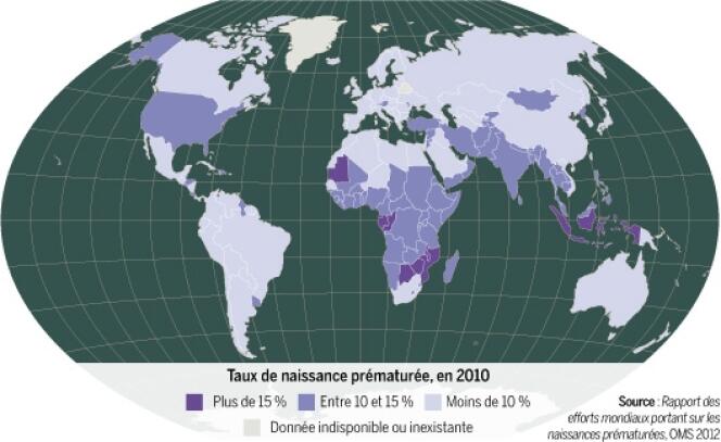 Taux de naissance prématurée dans le monde, en 2010