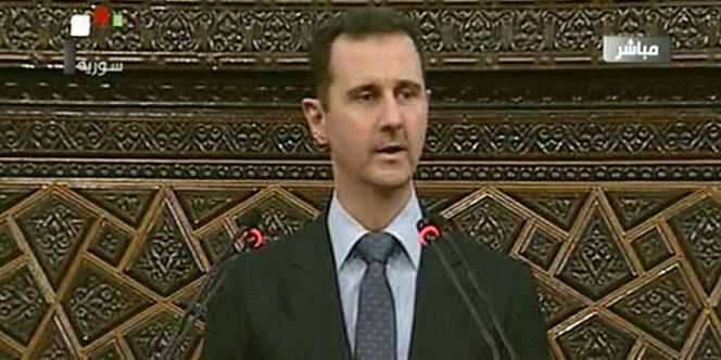Le président syrien Bachar Al-Assad à la tribune du Parlement à Damas, le 3 juin. 