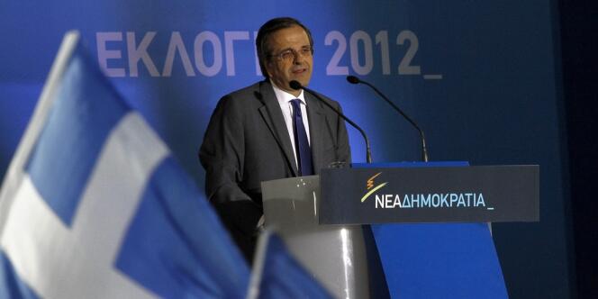 Meeting d'Antonis Samaras, le leader de Nouvelle Démocratie, le 15 juin 2012 à Athènes.